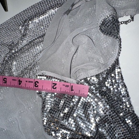 EXPRESS silver metal mesh chain mail halter party holiday Studio 54 Y2K runway - Picture 7 of 10